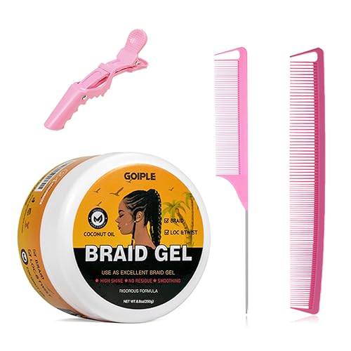 Goiple Strong Hold Braid Gel Good for Twist, Locs, Braids, Edge No Flake Extra Hold High Shine Braiding Gel & Edge Control 8.8oz with Hair Combs Beauty & Personal Care Goiple