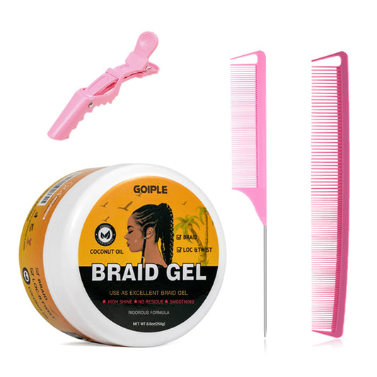 Goiple Strong Hold Braid Gel Good for Twist, Locs, Braids, Edge No Flake Extra Hold High Shine Braiding Gel & Edge Control 8.8oz with Hair Combs Beauty & Personal Care Goiple