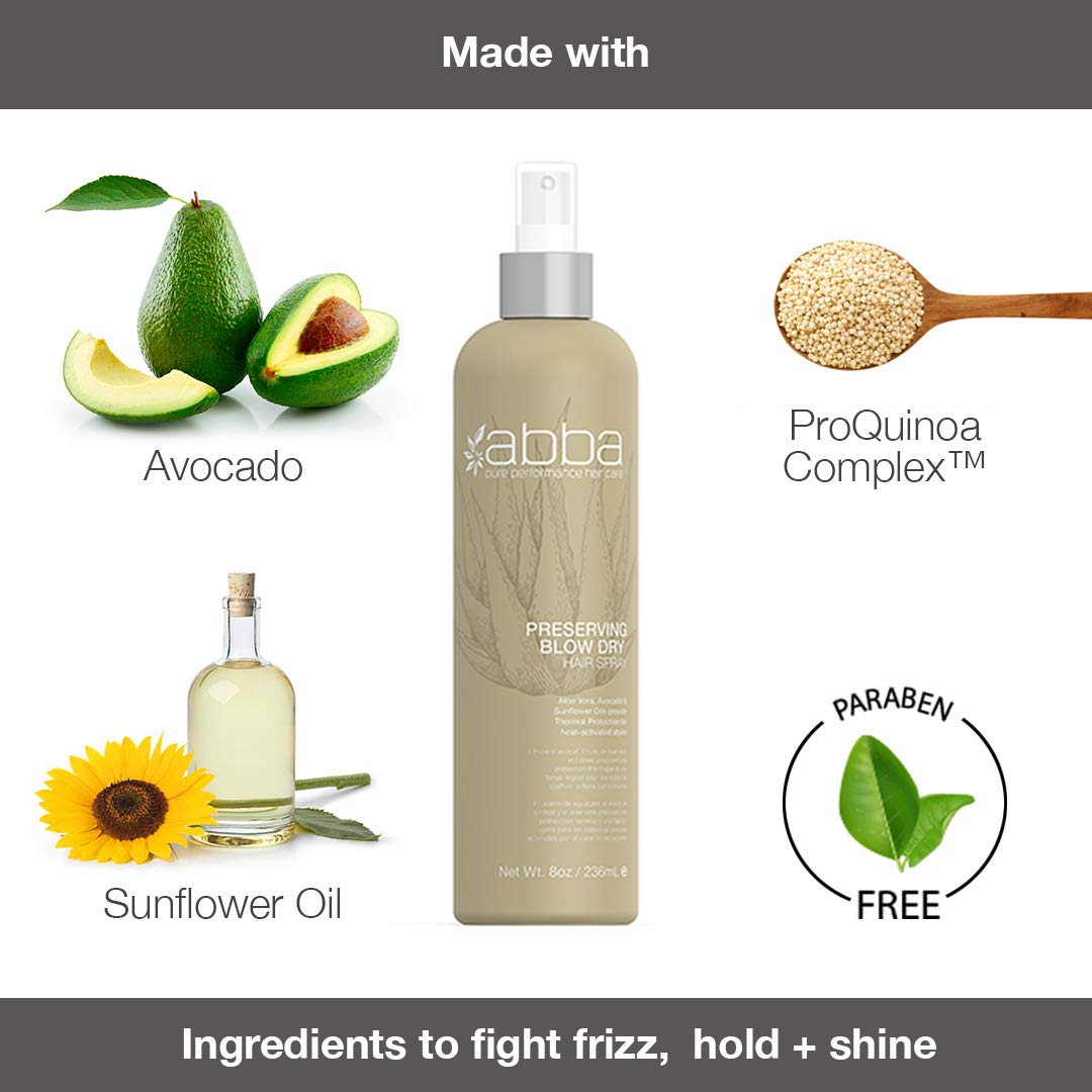 ABBA Preserving Blow Dry Hair Spray, Aloe Vera, Avocado & Sunflower Oils, 8 Fl Oz Beauty & Personal Care ABBA