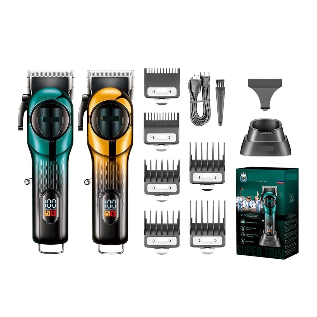 EWKYLSEM Professional Intelligent Digital Rechargeable Hair Clipper with Gradient Ribbon Base Adjustable Electric Push Shear 166(166 Green USB) Beauty and Personal Care EWKYLSEM