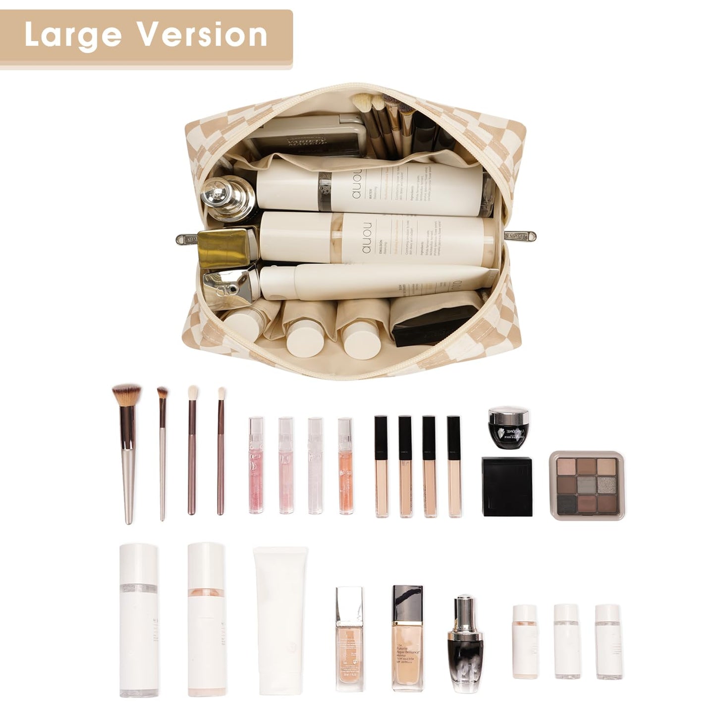 Narwey Checkered Makeup Bag Travel Cosmetic Bag Organizer Toiletry Bag Make Up Bags with Compartments for Women Girls (Large, Light Checkerboard) Beauty and Personal Care Narwey