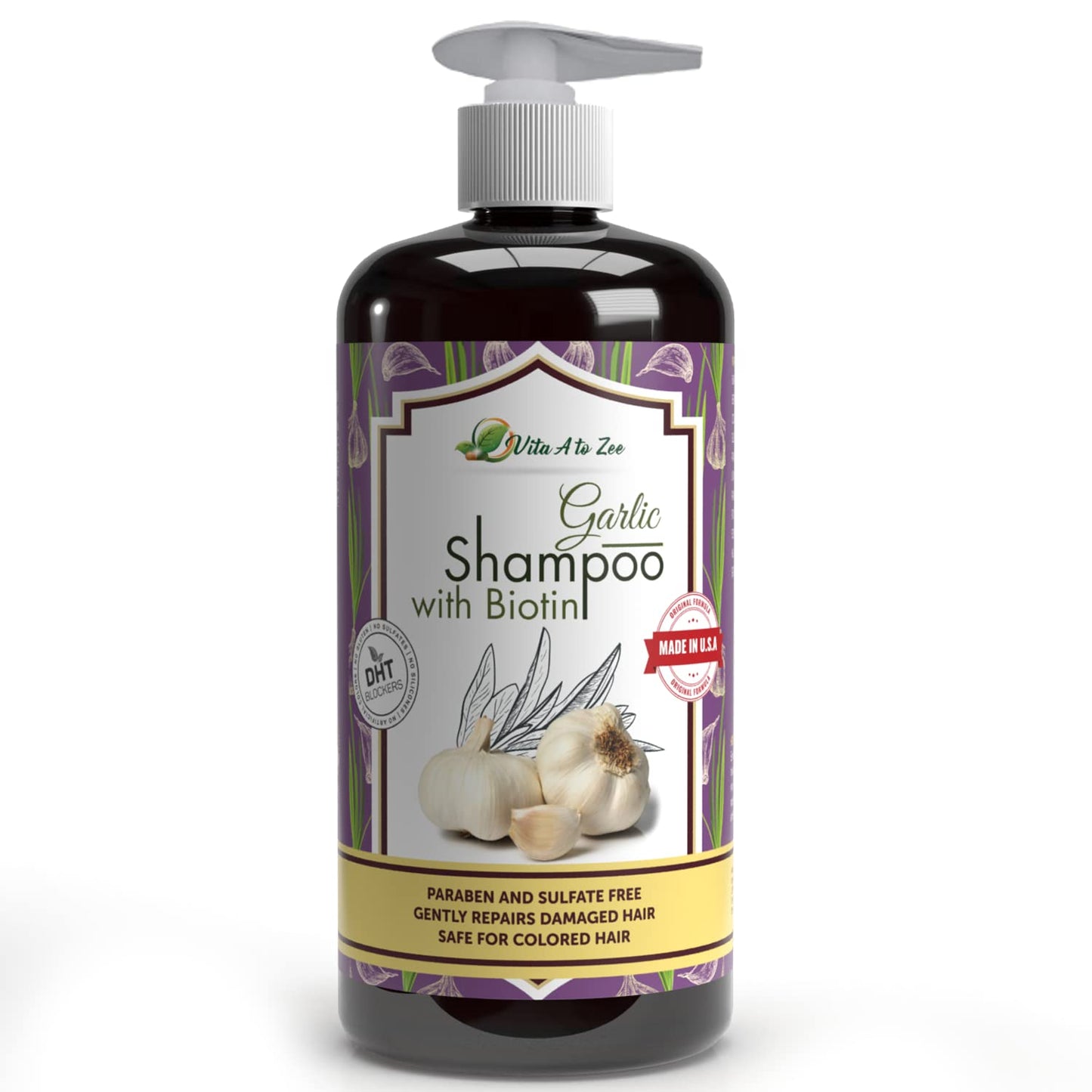 Vita A to Zee Garlic Hair Shampoo with Anti DHT Blocker - Garlic Natural Hair Treatment for Hair Growth, Thickening, Loss, Thinning & Itchy Scalp Beauty & Personal Care Vita A to Zee