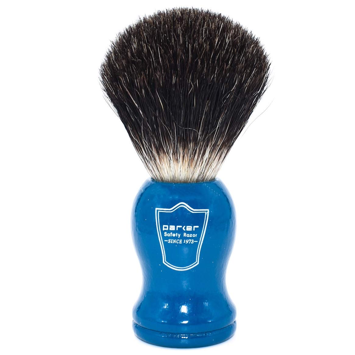 Parker 100% Black Badger Shaving Brush with Blue Wood Handle & Stand - Premium Wet?Shaving Lather Brush for Men Beauty and Personal Care Parker Safety Razor