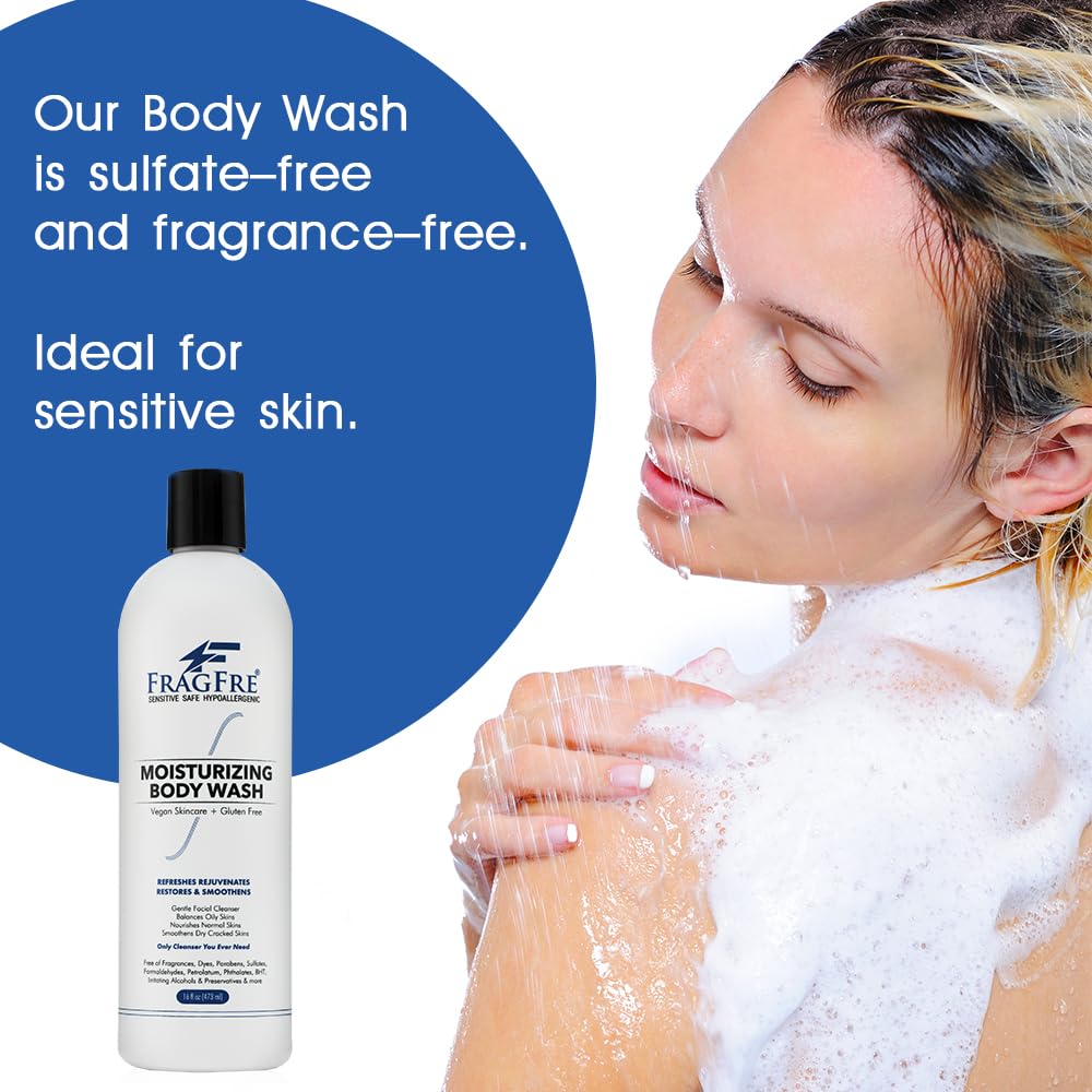 FRAGFRE Moisturizing Body Wash 16 oz: Gentle Body and Facial Cleanser - Sulfate-Free No Fragrance - Normal and Sensitive Skins - Vegan Gluten Beauty & Personal Care FRAGFRE