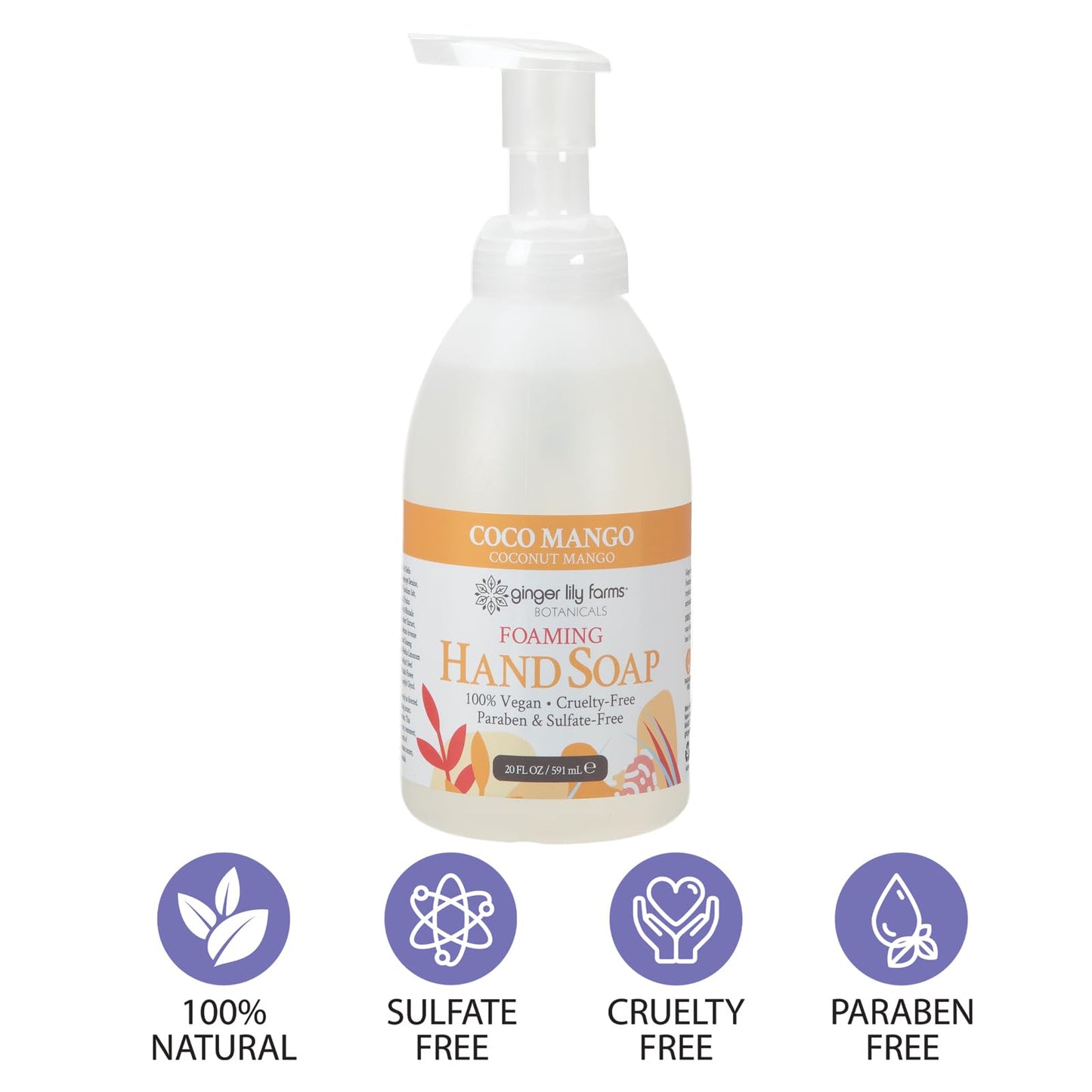Ginger Lily Farms Botanicals All-Purpose Foaming Hand Soap Refill, Coco Mango, 100% Vegan & Cruelty-Free, Coconut Mango Scent, 20 Fl Oz (Pack of 1) Beauty & Personal Care Ginger Lily Farms