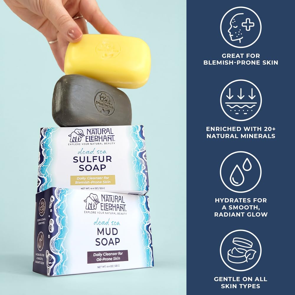 Natural Elephant Dead Sea Mud Soap Bar | Mineral-Rich Face & Body Cleanser with Natural Dead Sea Minerals | 4.4 oz (125 g) Pack of 10 Beauty & Personal Care Natural Elephant