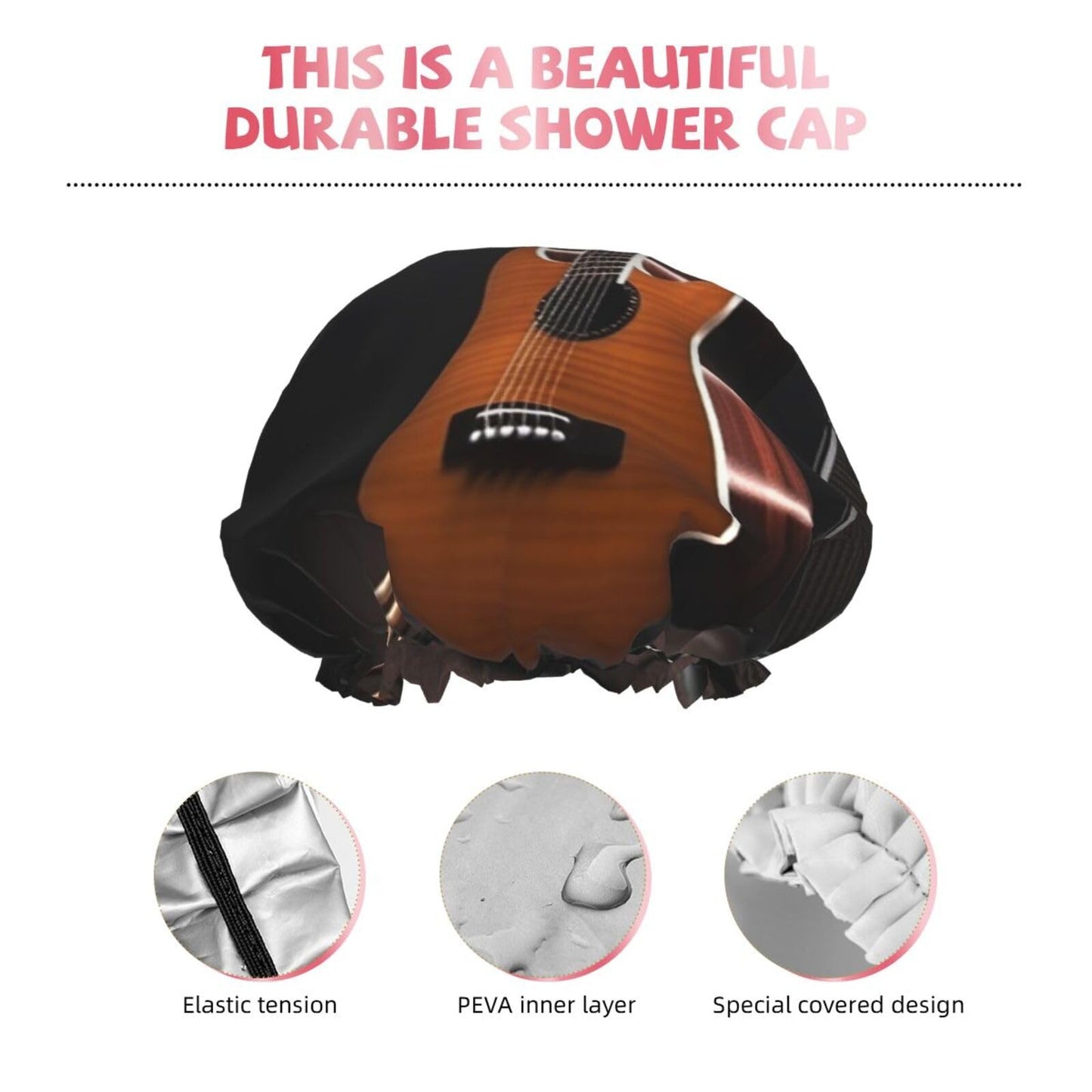 Musical Instrument Guitar Shower Cap for Women Men Large Reusable Shower Bonnet Double-Layer Waterproof Bath Caps Elastic Band Hair Hat for All Beauty and Personal Care BWLHJKE