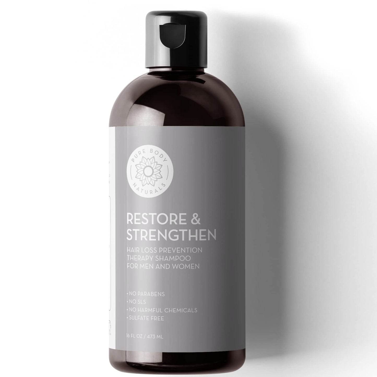 Pure Body Naturals Hair Loss Shampoo to Restore and Strengthen, Large 16 Ounce, DHT Blocker Shampoo for Thinning Hair, for Men and Women (Label Beauty & Personal Care Pure Body Naturals