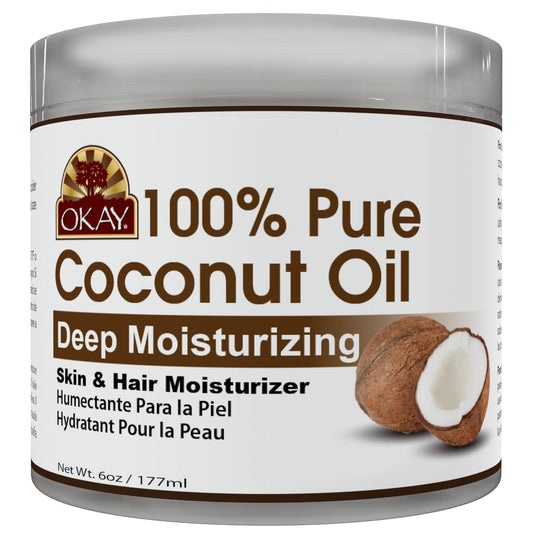 OKAY 100% Pure Coconut Oil for Hair & Skin - Coconut Oil for Women & Men, Perfect for Hair & body, Natural Massage Oil & Moisturizer - 6 fl oz Jar Beauty & Personal Care OKAY