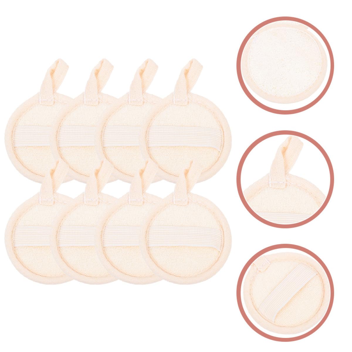 PRETYZOOM 8pcs Natural Loofah Pads 8cm Exfoliating Skin Cleansing Sponges for Face and Body Makeup Removal Reusable Bath Scrubbing Pads for Gentle Beauty and Personal Care PRETYZOOM