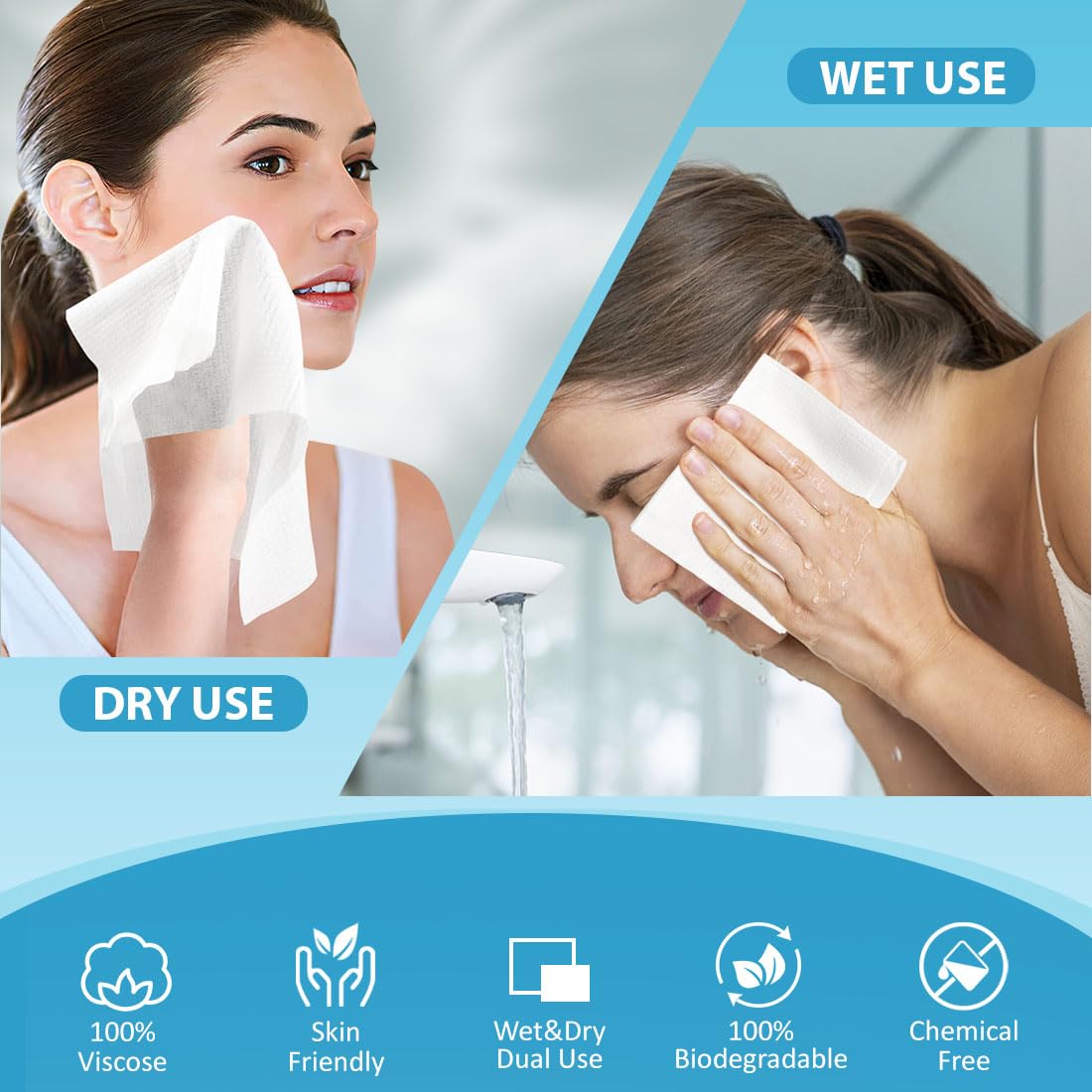 HOMEXCEL Face Towels 50 Count, Disposable Makeup Remover Wipes, Super Soft Biodegradable Dry Facial Hand Clean Facial Towels Wash Cloth Beauty and Personal Care HOMEXCEL