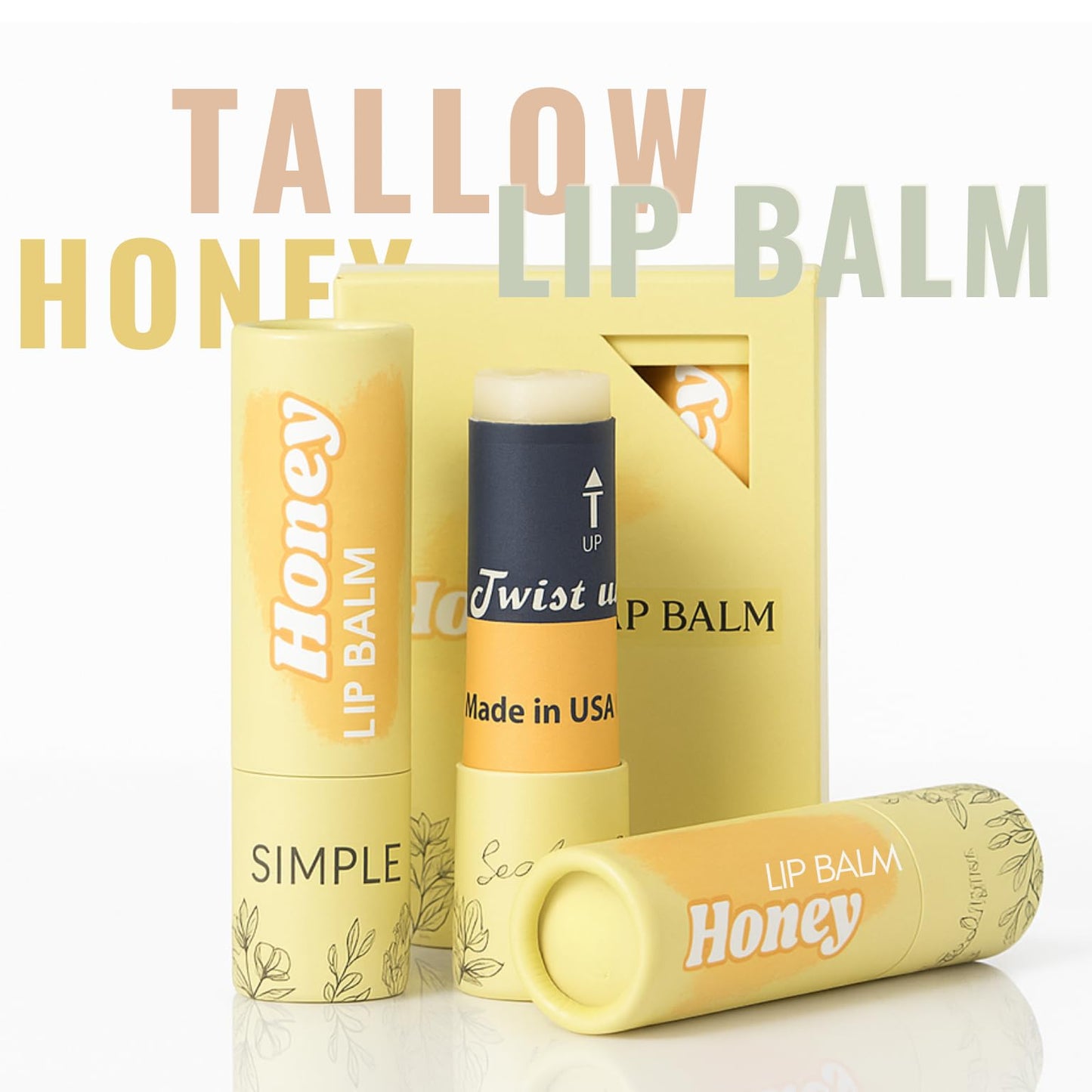 Natural Honey Lip Balm - 100%-grassfed Beef Tallow, Organic Raw Honey & Argan Oil - Ultra Moisturizing, Conditioning, No Paraffin, Non Toxic, all Beauty and Personal Care Simple Sophistication