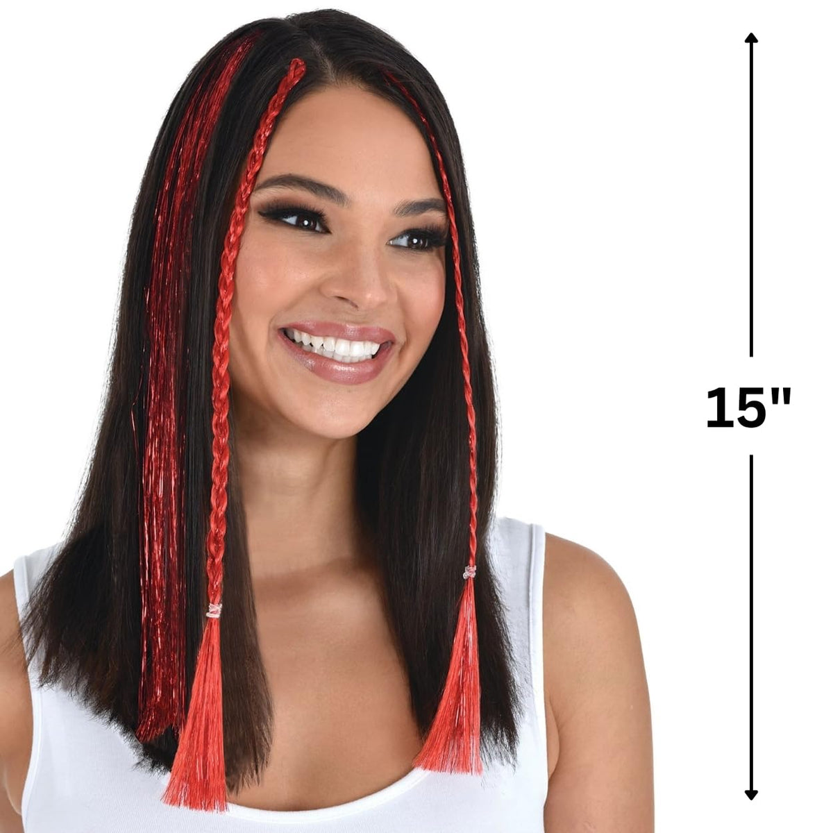 Amscan Vibrant Red Tinsel Hair Extensions (15") 3 Pieces - Perfect Hair Accessory For Any Occasions