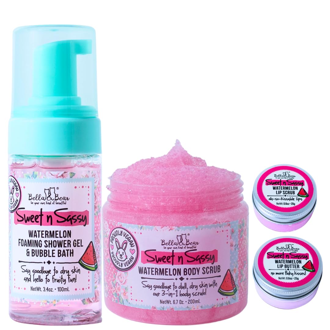 Bella & Bear Sweet 'n' Sassy Spa Gift Set for Women & Teen Girls - Bath & Body Gift Set with Shower Gel, Body Scrub, Lip Scrub & Lip Butter Beauty and Personal Care Bella and Bear