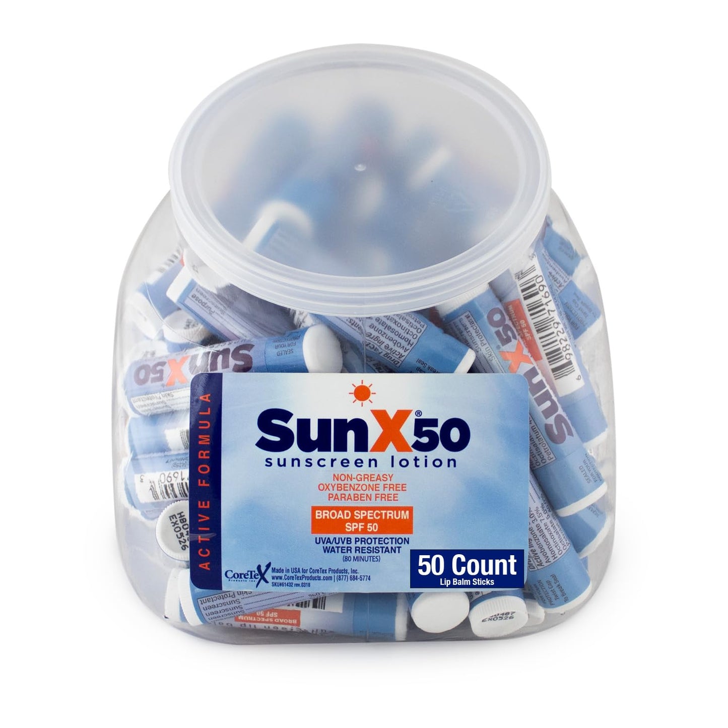 CoreTex Sun X 50 Lip Balm SPF 50 - Pack of 50 Broad Spectrum Sunscreen Lip Balms (Protects Against UVA/UVB Rays) - Water Resistant Up to 80 Minutes Beauty and Personal Care CoreTex