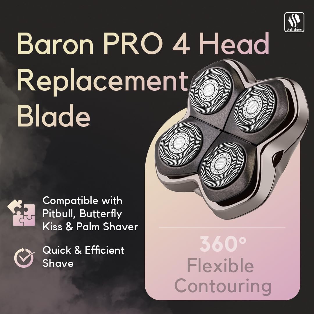 Skull Shaver Baron PRO 4 Head Replacement Blade - Shaver Blade for Wet & Dry Shaving - Rotary Heads Design - Japanese Stainless Steel - Compatible Beauty and Personal Care Skull Shaver