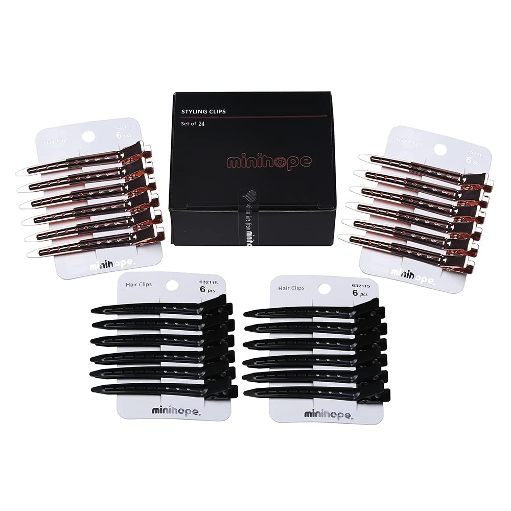 minihope 24 Packs Duck Bill Clips, 3.54 Inches/9cm Rustproof Metal Alligator Curl Clips for Hair Styling,makeup.,Hair Coloring, 12 Black,12 Rose gold. Beauty & Personal Care minihope