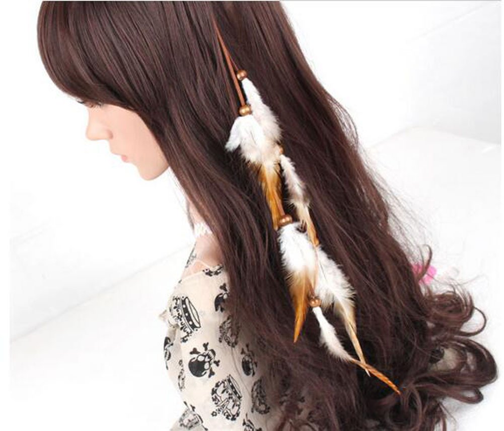 Handmade Boho Hippie Hair Extensions with Feather Clip Comb Hairpin Headdress DIY Accessories for Women Lady Beauty & Personal Care Suoirblss