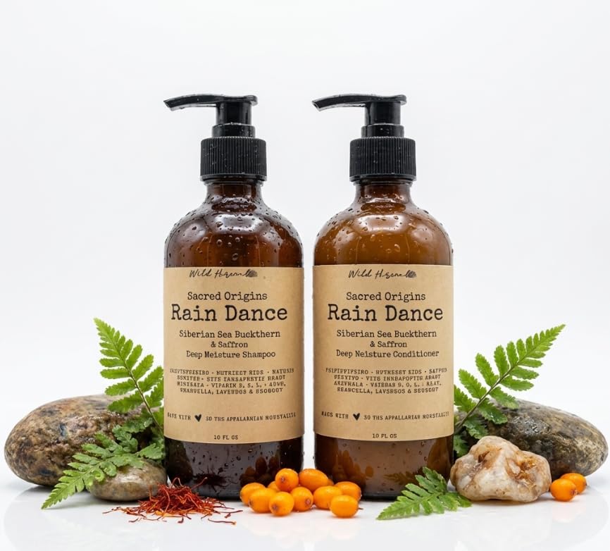 Wild Hermit Wellness' Rain Dance Organic Shampoo and Conditioner Set with Sea Buckthorn & Saffron, Deep Moisture, Sulfate Free, 10 oz, 2 Count Beauty & Personal Care Wild Hermit Wellness