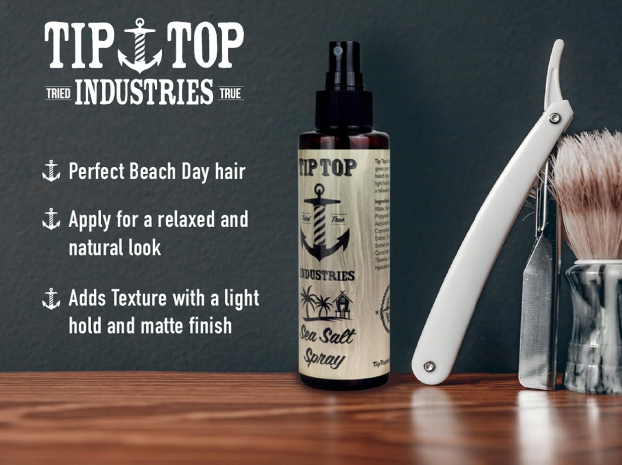Tip Top Sea Salt Spray - Coconut Scent - Texturizing Matte Finish, Creates Beach Day Waves - For A Natural Relaxed Textured Hairstyle - 5 Fl Oz Beauty & Personal Care Tip Top Pomade