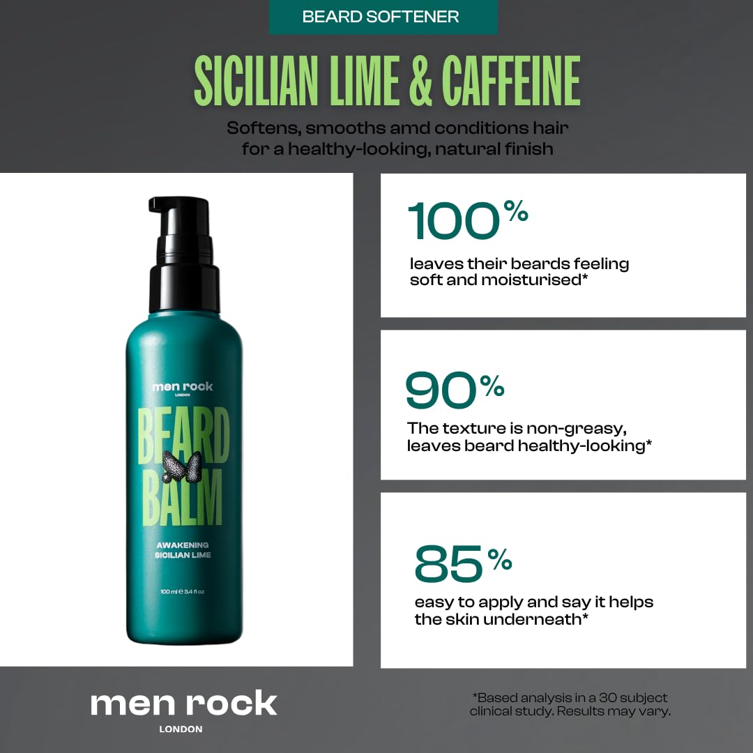 Men Rock Awakening Beard Balm - Sicilian Lime - Leave In Beard Conditioner for Men - Mens Skincare Products - Conditioning and Softening Balm - 3.4 oz Beauty and Personal Care Men Rock