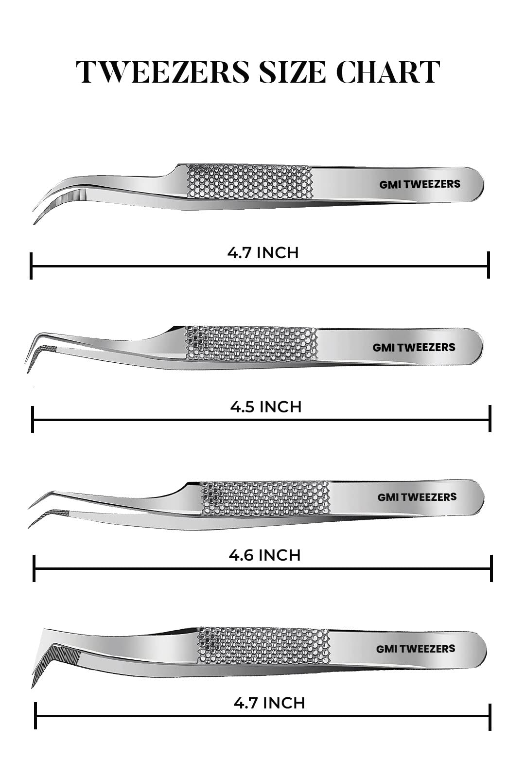 GMI Lash Tweezers - Pack of 4 Stainless Steel Fiber Tip Eyelash Extension Tweezers Beauty & Personal Care GMI TWEEZERS