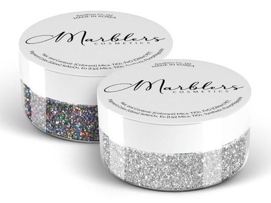 MARBLERS Twinkle Face & Body Glitter Duo [Holo Galaxy & Silver] 0.36oz (10g) | Non-Toxic | Vegan | Cruelty-Free | Eyeshadow, Nail Polish, Nail Art | Beauty & Personal Care MARBLERS