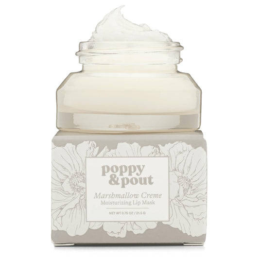 Poppy & Pout Marshmallow Creme Overnight Lip Mask - Soothing Lip Treatment with Shea Butter & Beeswax - Cruelty Free, Recyclable Glass Jar (0.65 oz) Beauty and Personal Care Poppy & Pout