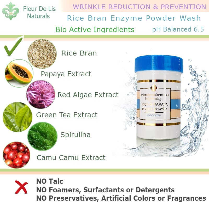 Rice and Papaya Enzyme Powder (water-activated) - All Natural Daily Face Exfoliator/Cleanser - Pore purifying, anti-aging, ingredients; fights Beauty & Personal Care Fleur De Lis Naturals