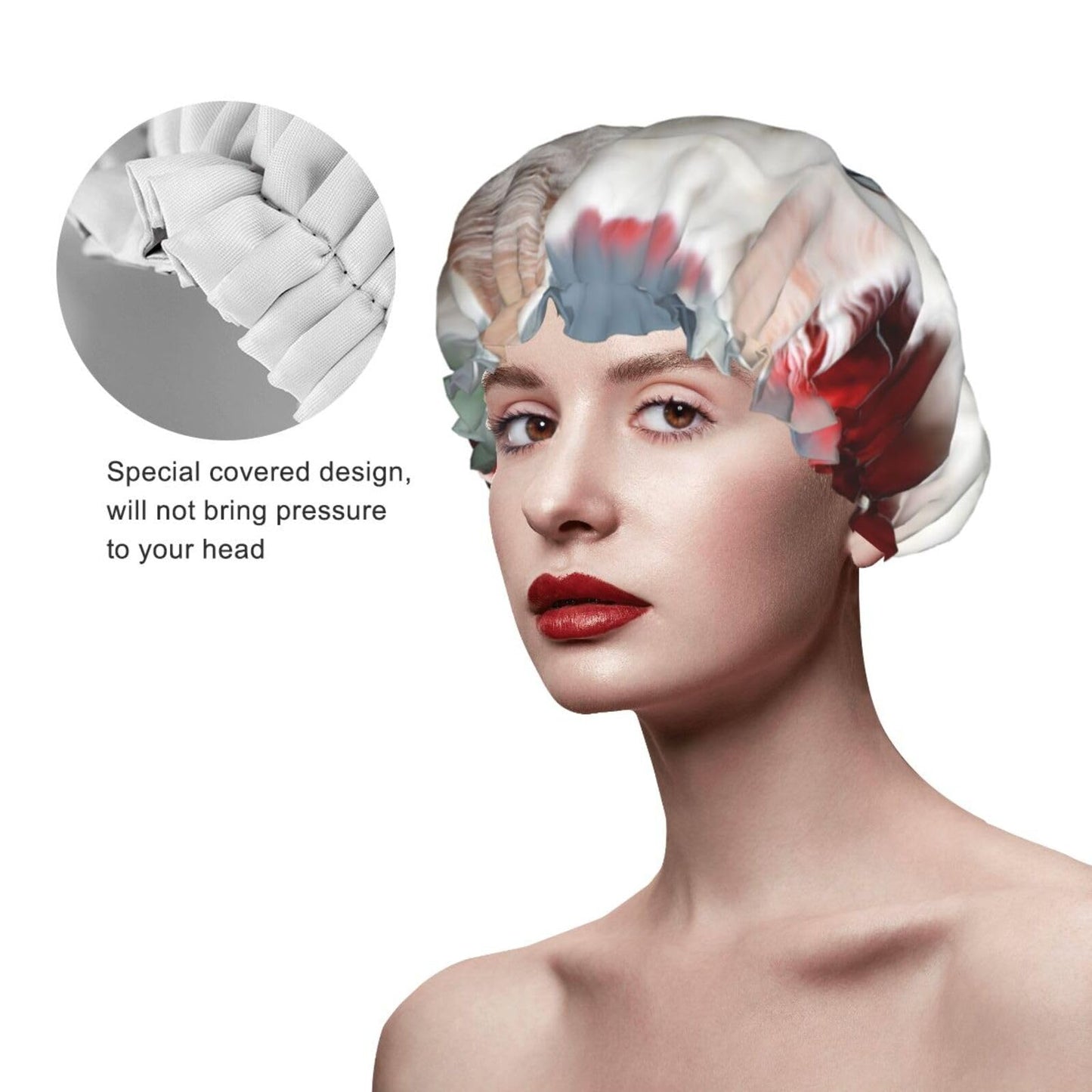 Cute White Cat Shower Cap For Women Reusable Double Layers Bathing Bath Cap Hair Caps Waterproof Elastic Band Ladies Spa Salon Shower Hat Hair Caps Beauty and Personal Care GDSHJKLW