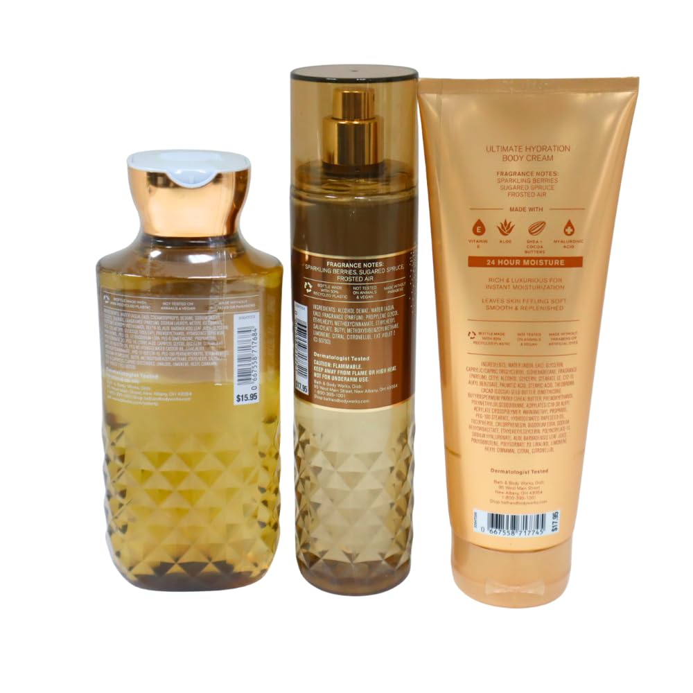 Bath & Body Works GOLDEN BERRY MISTLETOE 3pc Gift Set with a Blue Bow for Holidays & Gifts - Mist, Body Cream & Body Wash - Full Size Beauty and Personal Care Bath & Body Works