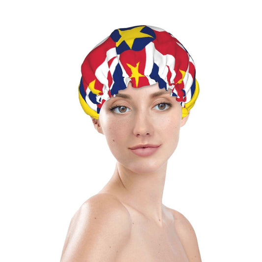 Niue Flag Prints Shower Cap Double Layer Lined Waterproof Bathing Shower Hat Beauty and Personal Care Hayyett