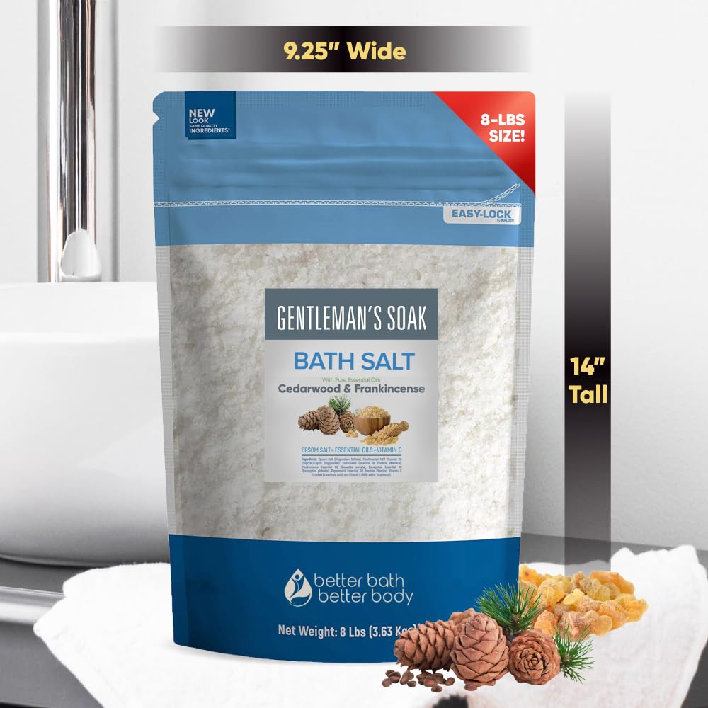 Gentleman's Bath Salt 128 Ounces Epsom Salt with Natural Cedarwood, Frankincense, Eucalyptus and Peppermint Essential Oils Plus Vitamin C in BPA Free Beauty & Personal Care Better Bath Better Body