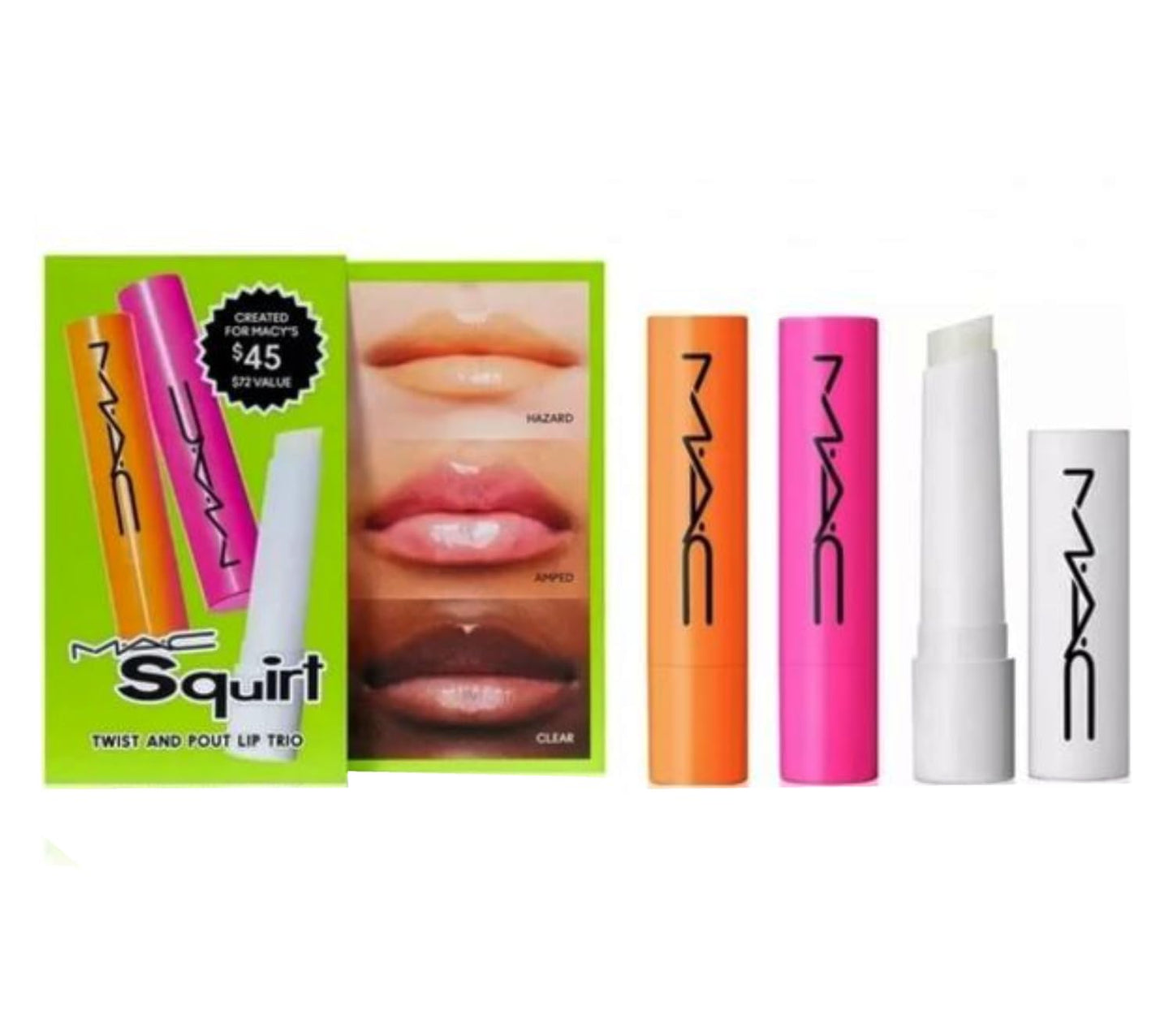 MAC Cosmetics M.A.C Squirt Twist and Pout Lip Trio - Hazard - Amped - Clear - Full Size Beauty & Personal Care MAC