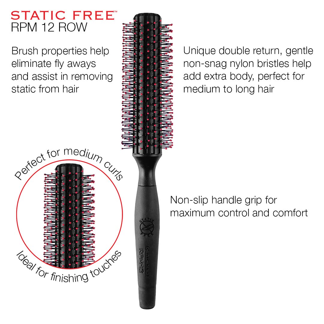 Cricket Static Free RPM 12 Row Round Hair Brush - Curling, Blow Drying, Detangling and Styling Wet or Dry, Suitable for All Hair Types Beauty & Personal Care Cricket