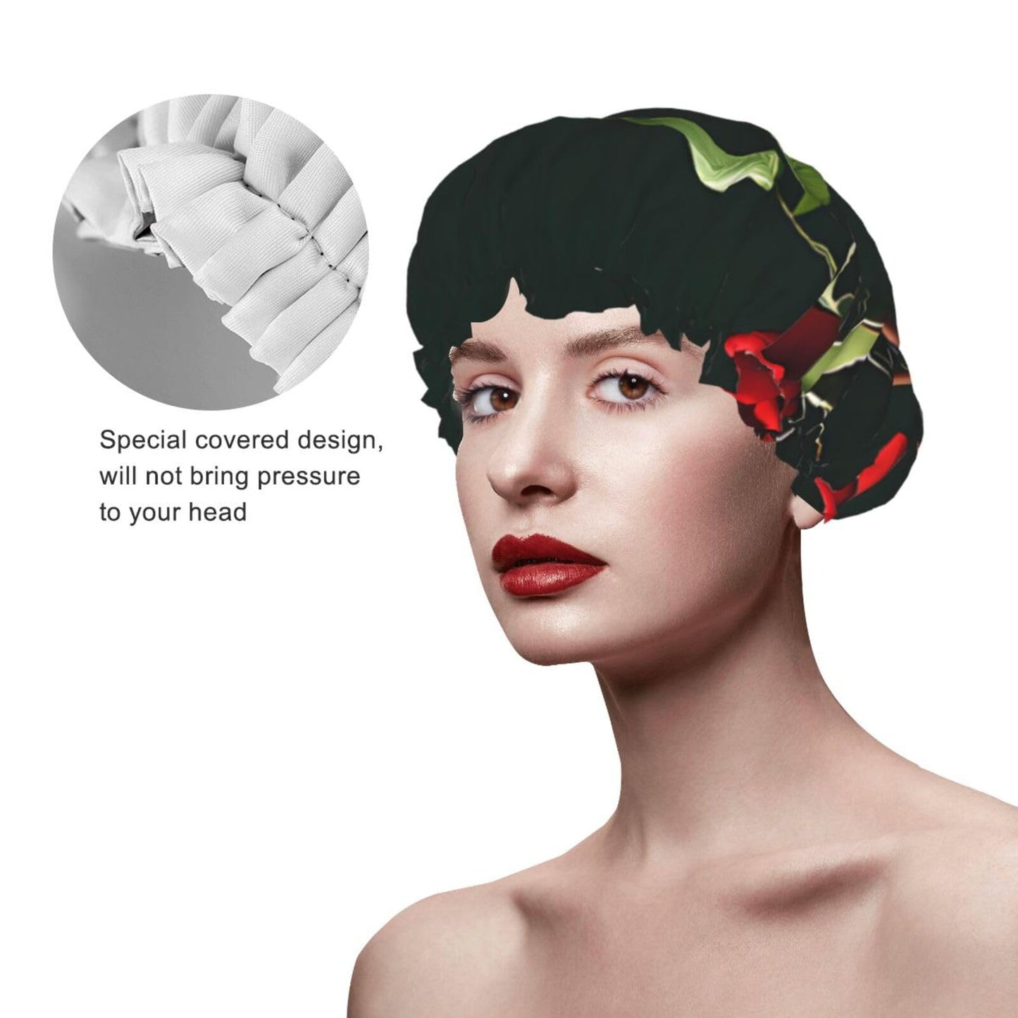 Red Roses Printed Double Layer Lined Shower Cap,Shower Caps For Women Reusable Beauty and Personal Care BEIVGOXL