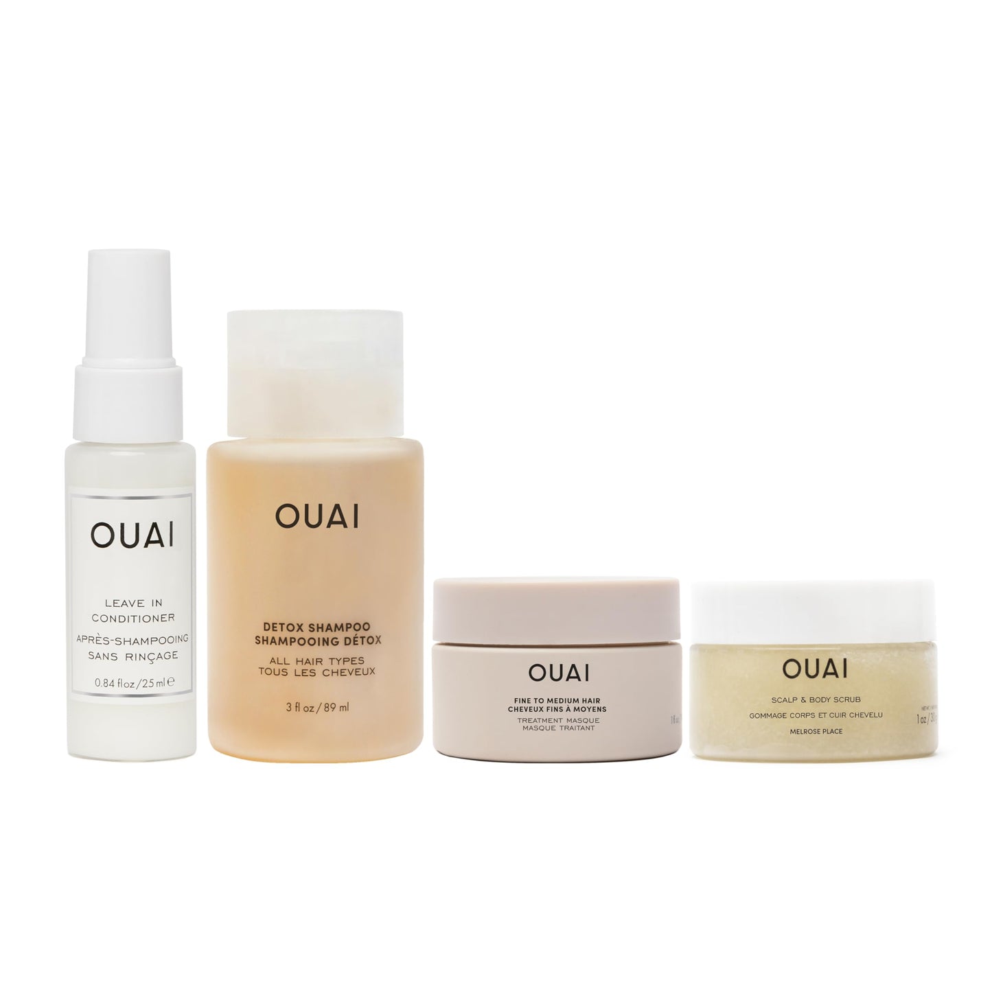 OUAI Travel Kit - Includes Travel Size Leave In Conditioner, Detox Shampoo, Fine to Medium Hair Mask, Scalp & Body Scrub (4 Count) Beauty & Personal Care OUAI