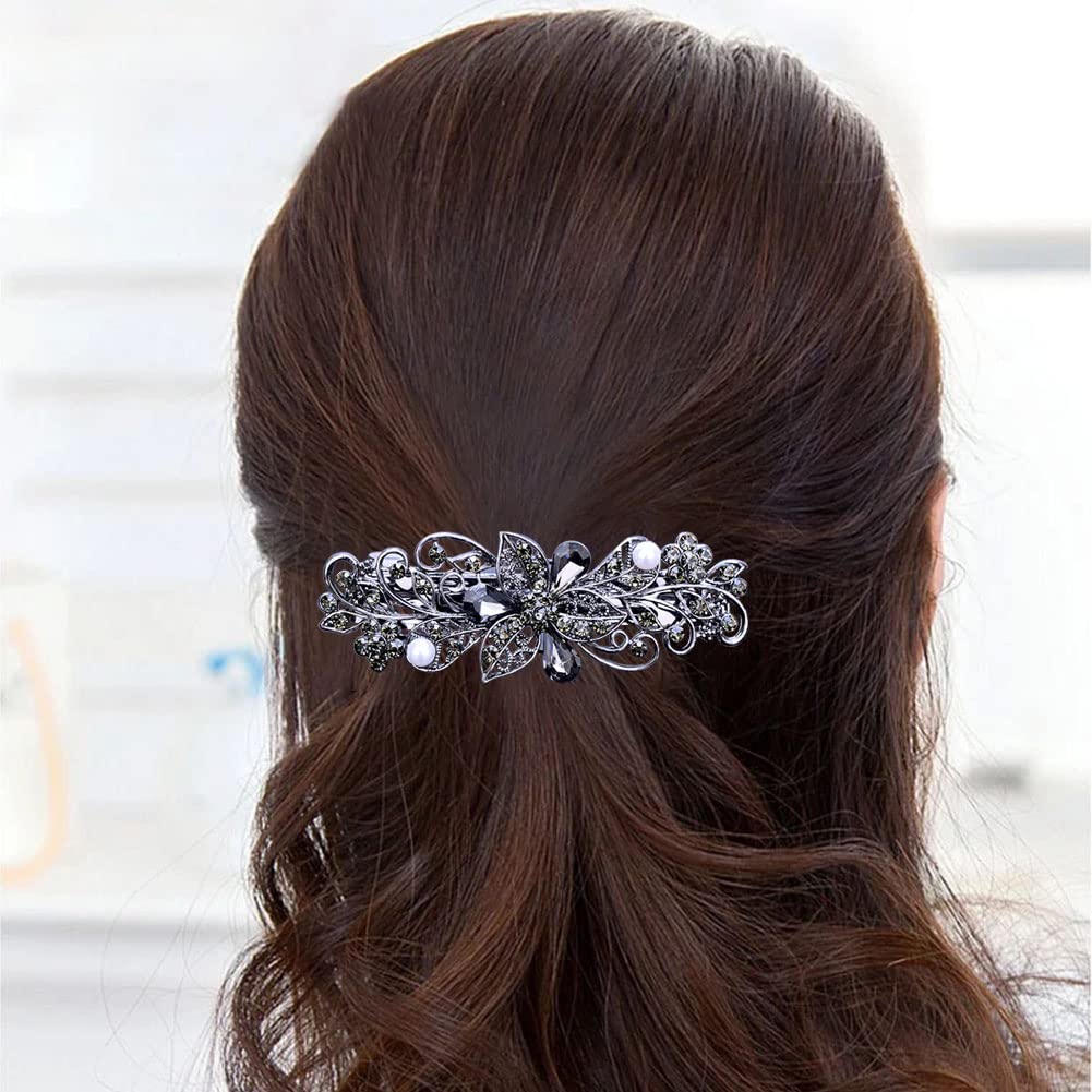 4 PCS Hair Barrettes for Women Ladies, Flower Crystal Rhinestones Barrette Pearl Spring Hair Clip Accessories Women Fashion Ponytail Holders Barrette Beauty & Personal Care GeoGeoDIY