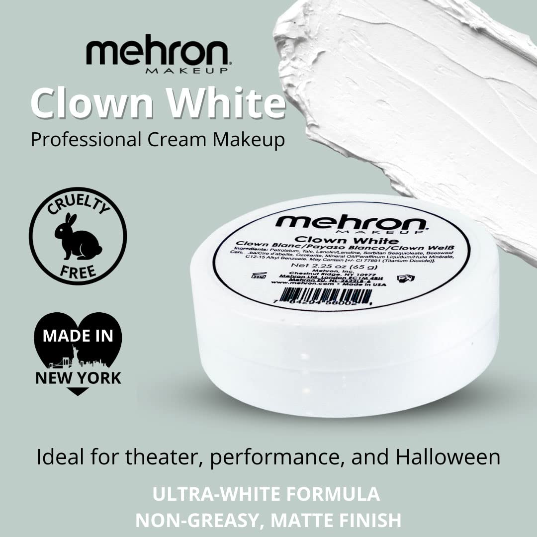 Mehron Makeup Clown White Professional Face Paint Cream Makeup | White Face Paint for Stage, Film, Cosplay, & Mime | Halloween Clown 2.25 oz (65g) | Beauty & Personal Care Mehron