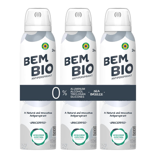 BemBio Unscented Biotranspirant Deodorant - Natural, Aluminum-Free, Vegan, 24-Hour Protection - Odor Control, Fragrance-Free - (5.07 fl oz) (3 UND) Beauty and Personal Care BEM BIO