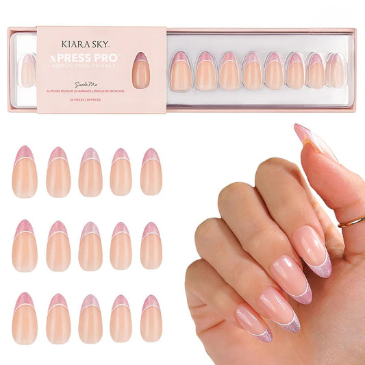 Kiara Sky Press On Nails | XPRESS PRO 100% Acrylic Nails | 30-Piece Kit Includes Nail Glue, Cuticle Pusher, File & Prep Pad | Almond Medium - Suede Me