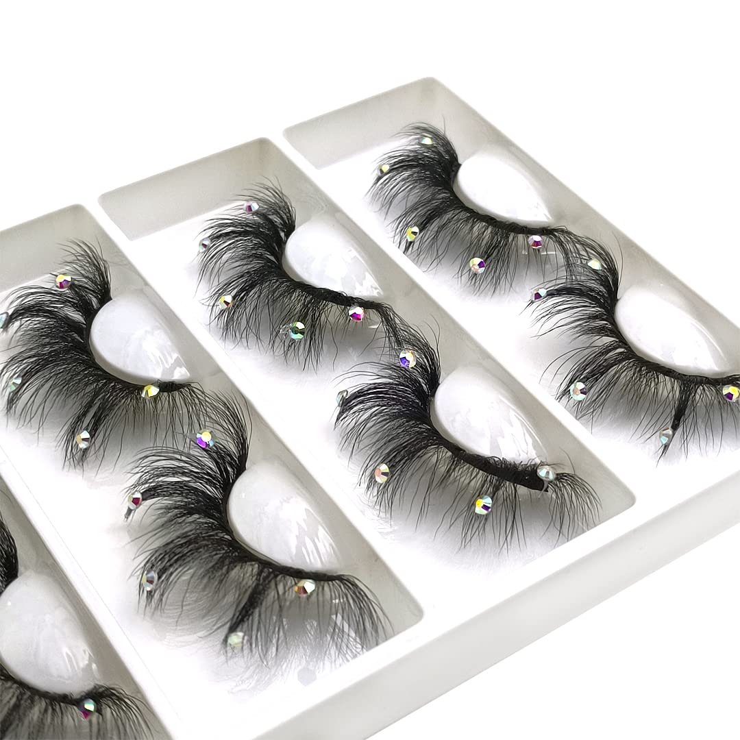 FQNing Mink Lashes with Glitter Rhinestones Cute Popular Eyelashes Sparkle Dramatic Style 4 Pairs (AF08crystal) Beauty & Personal Care FQNing