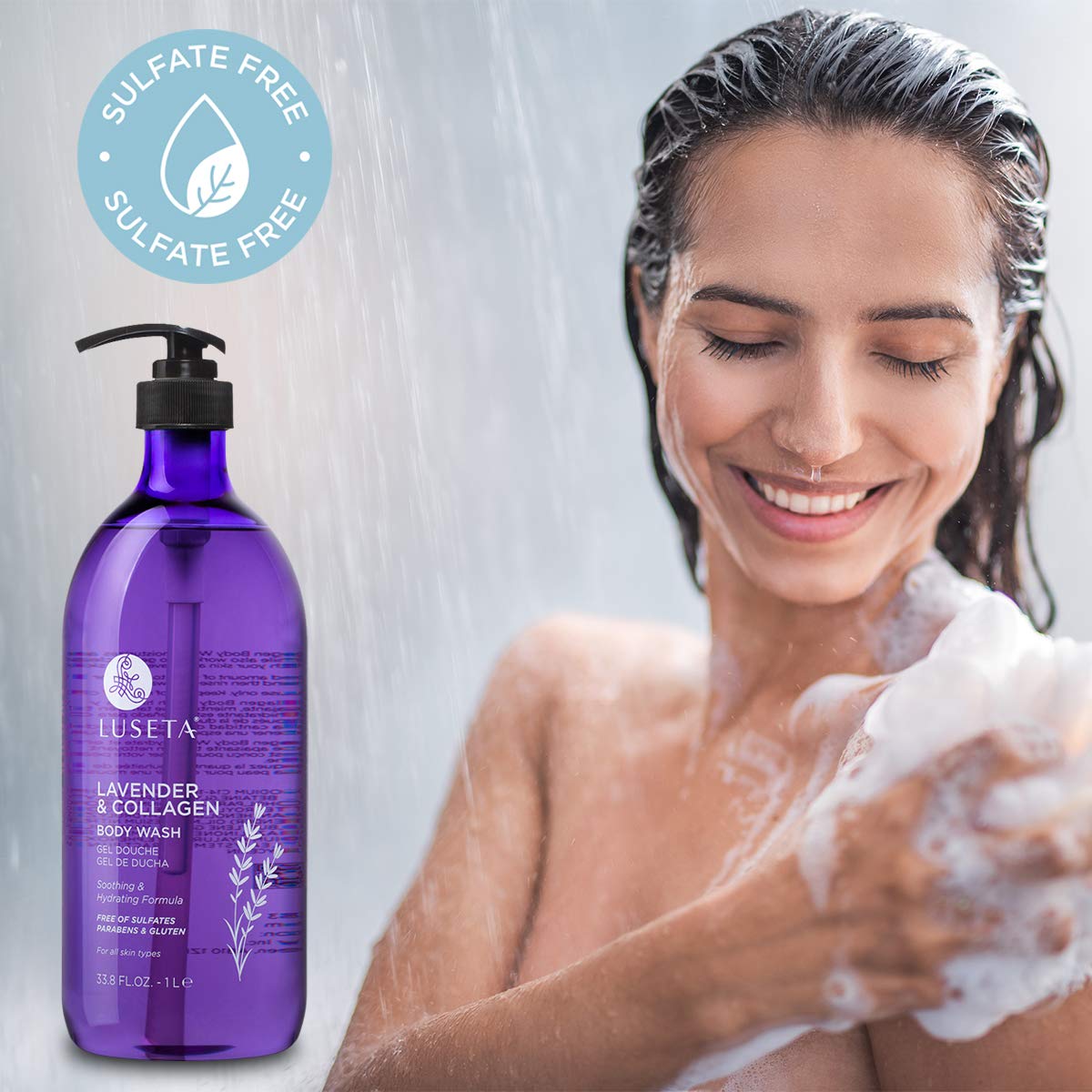 Luseta Lavender and Collagen Body Wash 33.8oz, Lightly Scented Daily Moisturizing Body Cleanser to Soothe & Relax Beauty & Personal Care L LUSETA