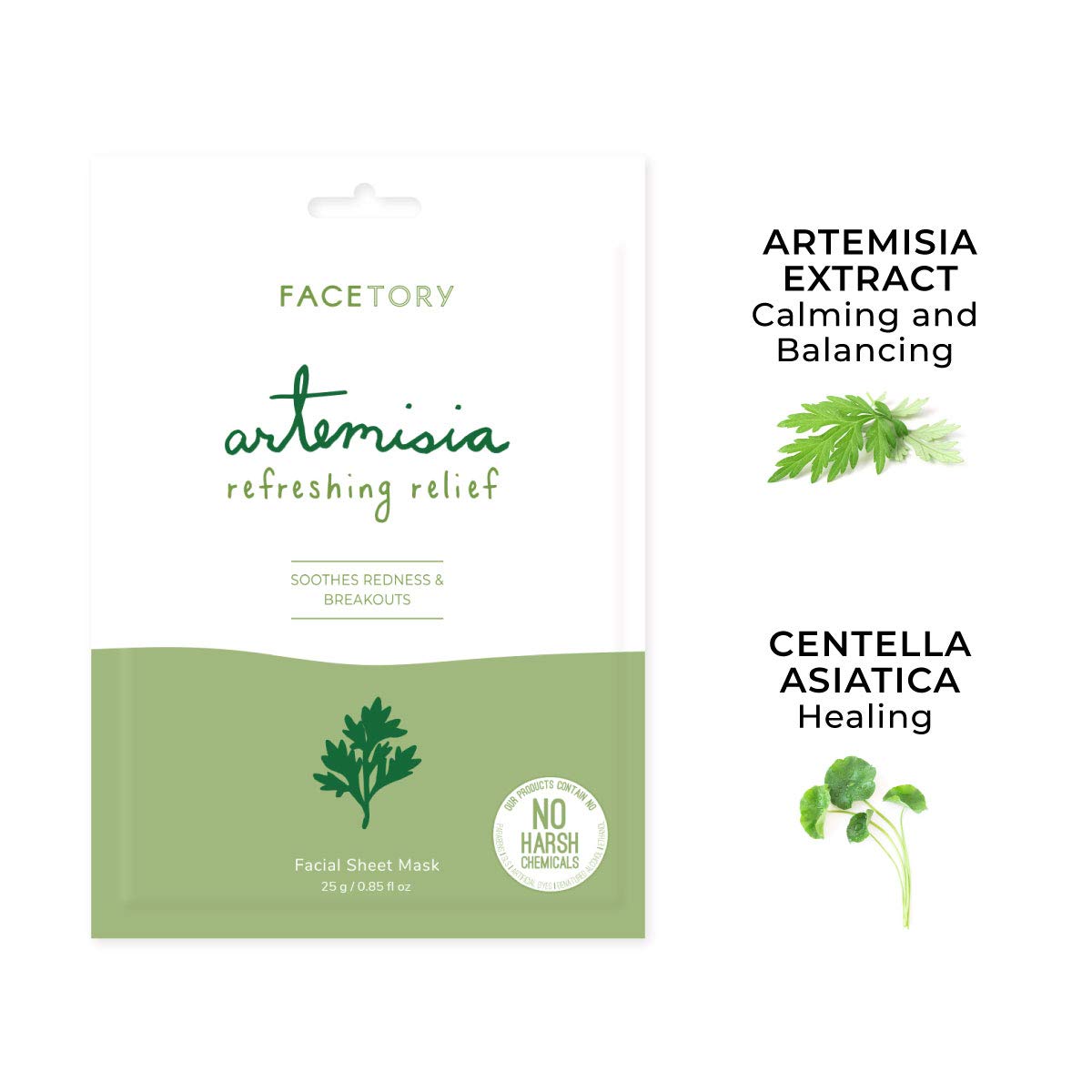 FACETORY K Beauty Face Mask Skin Care - ARTEMISIA REFRESHING RELIEF Sheet Mask with Artemesia Plant Extract | Soothes Redness & Breakouts (5 Pack) Beauty & Personal Care FACETORY