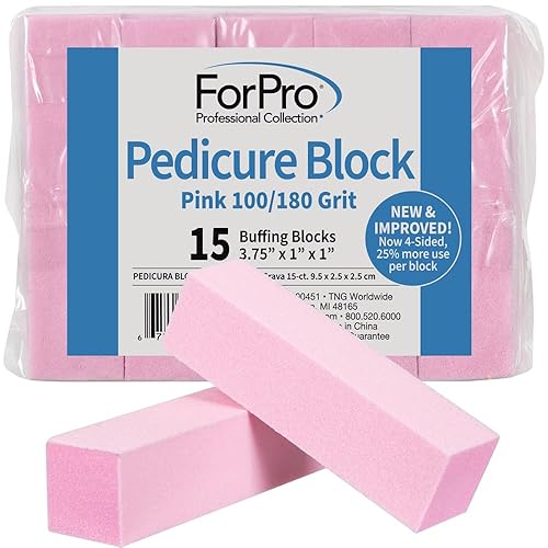 ForPro Professional Collection Pink Pedicure Block, 100/180 Grit, Three-Sided Pedicure Nail Buffer, 3.75” L x 1” W x 1” H, 15-Count Beauty & Personal Care ForPro Professional Collection