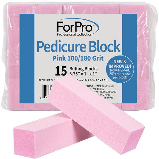 ForPro Professional Collection Pink Pedicure Block, 100/180 Grit, Three-Sided Pedicure Nail Buffer, 3.75” L x 1” W x 1” H, 15-Count Beauty & Personal Care ForPro Professional Collection
