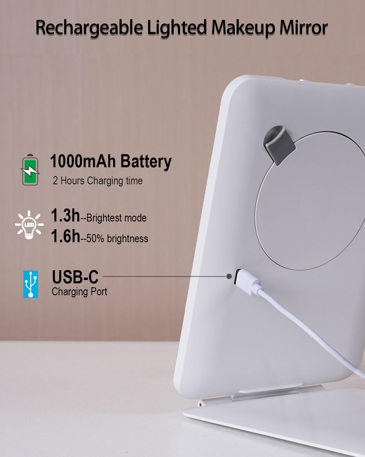 LUKYMIRO Rechargeable Travel Makeup Mirror with Lights, Portable Lighted Regular Mirror with Small 10X Magnification, 70 LEDs 3 Color Dimmable Beauty & Personal Care LUKYMIRO