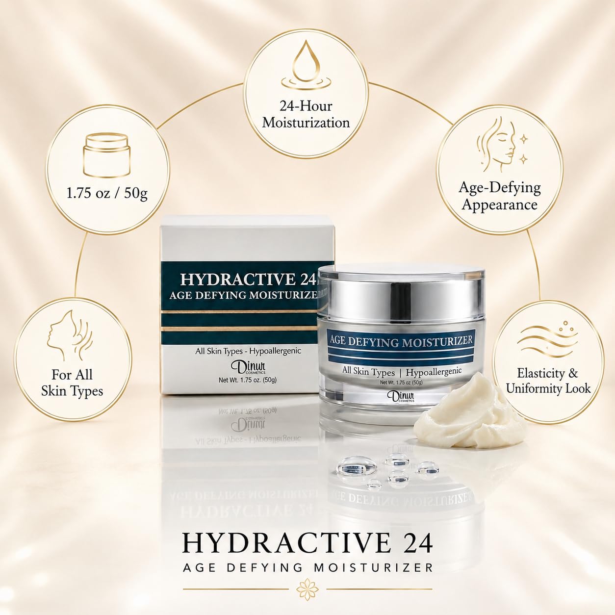 Dinur Cosmetics Hydractive 24 Age Defying Moisturizer Hydrating Looks Younger Smoother & Lucent Improves Skin Elasticity Uniformity 1.75 ounces/50 Beauty & Personal Care Dinur Cosmetics