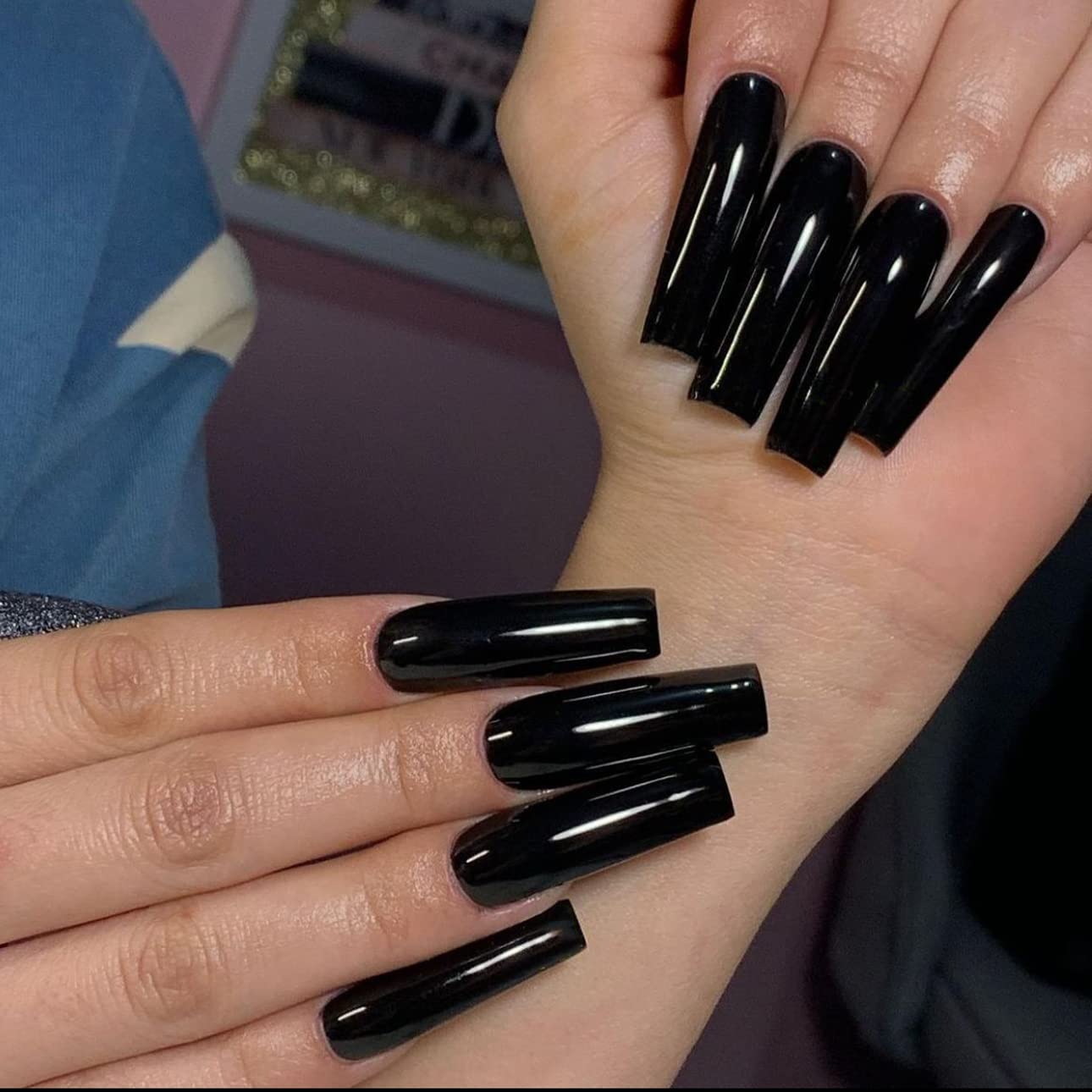 IMSOHOT 24Pcs Square Press on Nails Extra Long Squoval False Nails Black Fake Nails Full Cover Solid Color Acrylic Nails for Women Beauty & Personal Care IMSOHOT