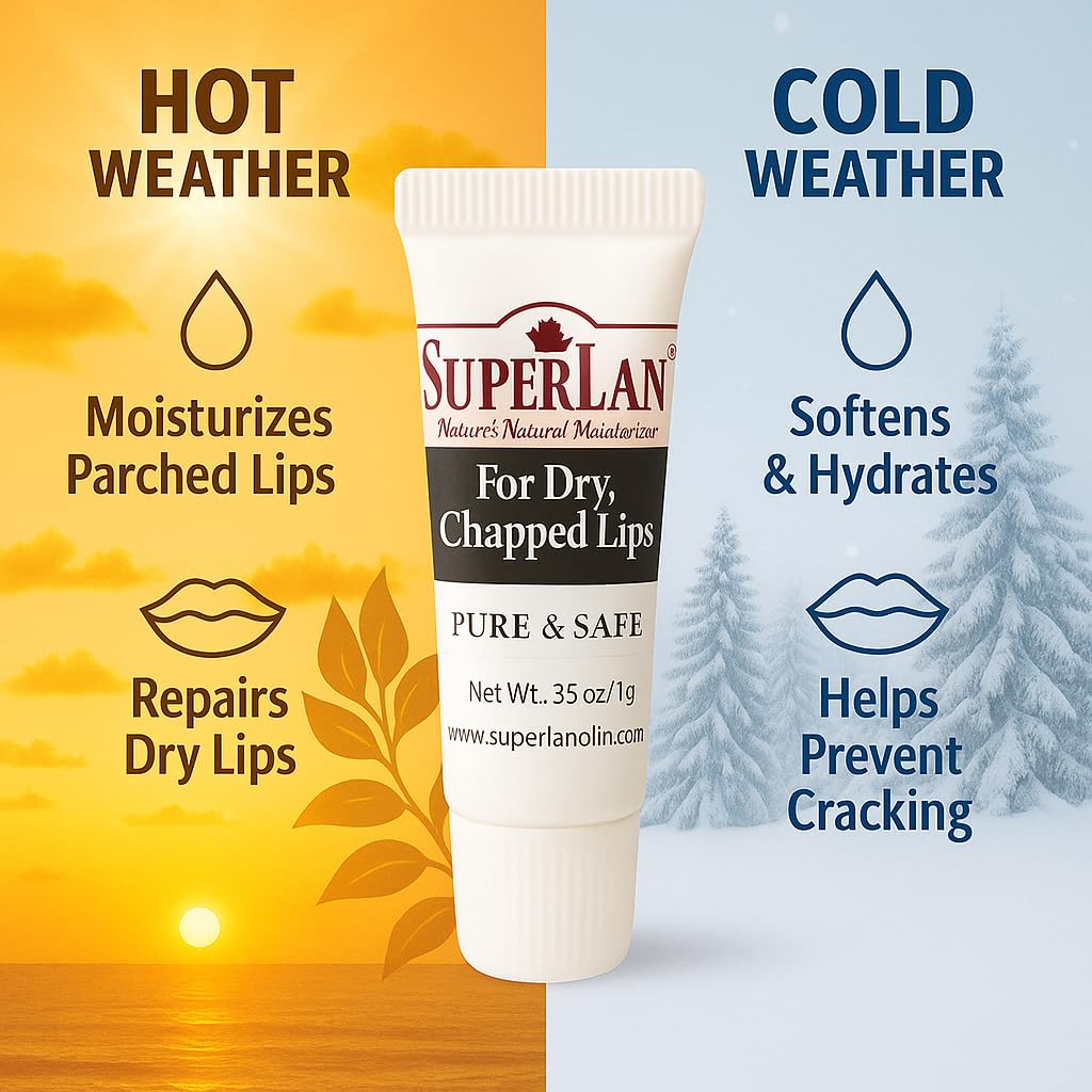Organic Lanolin Lip Balm - Lip Repair for Hot/Dry Weather - Natural Lanolin Nipple Cream - Lip Moisturizer for cracked lips - Hydrating lip care Beauty & Personal Care superlan